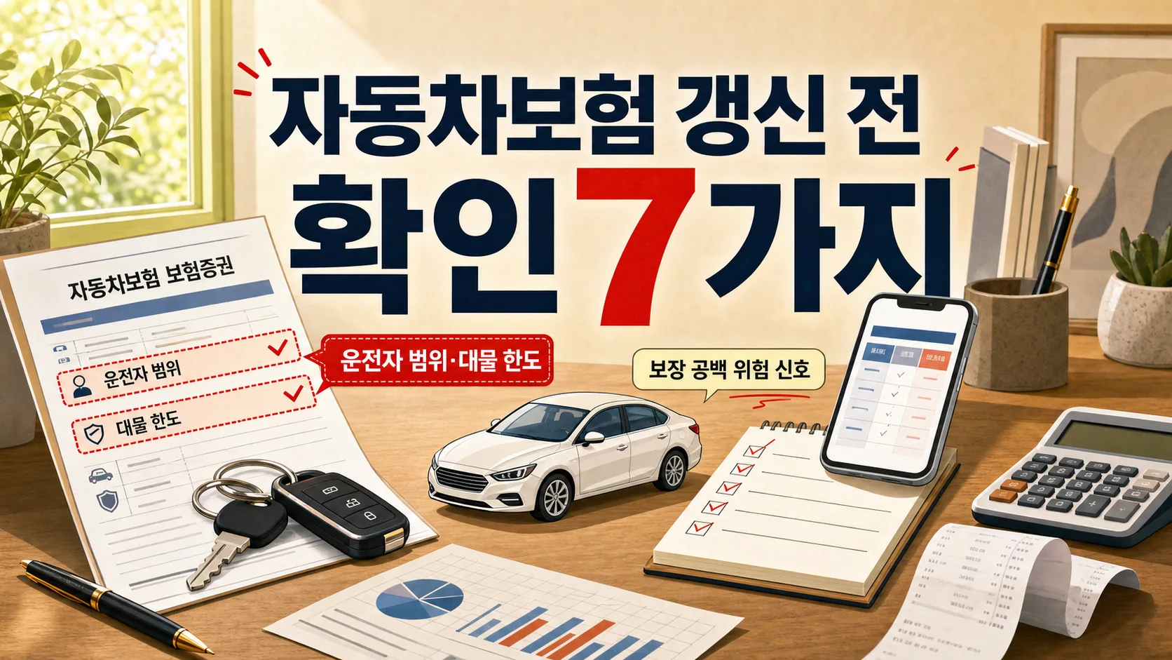 자동차 보험 갱신 전 확인 7가지 — 운전자 범위·대물 한도 위험 신호