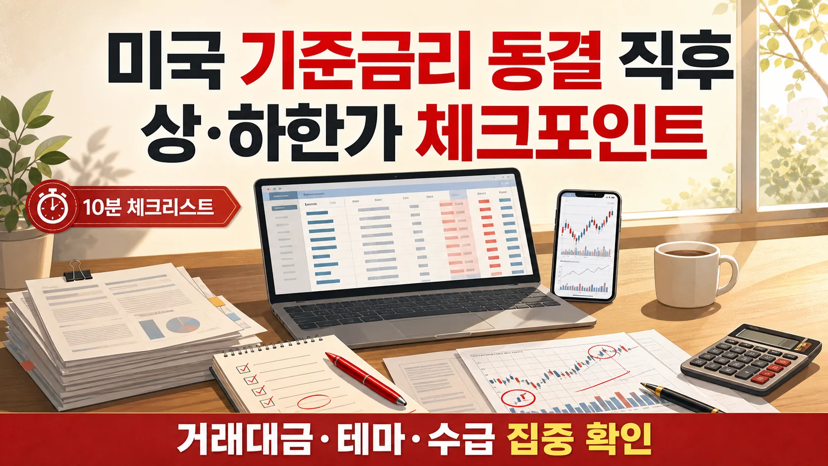 FOMC 금리 동결 발표 직후 상한가·하한가 종목 체크포인트 — 거래대금·테마·수급 집중 확인