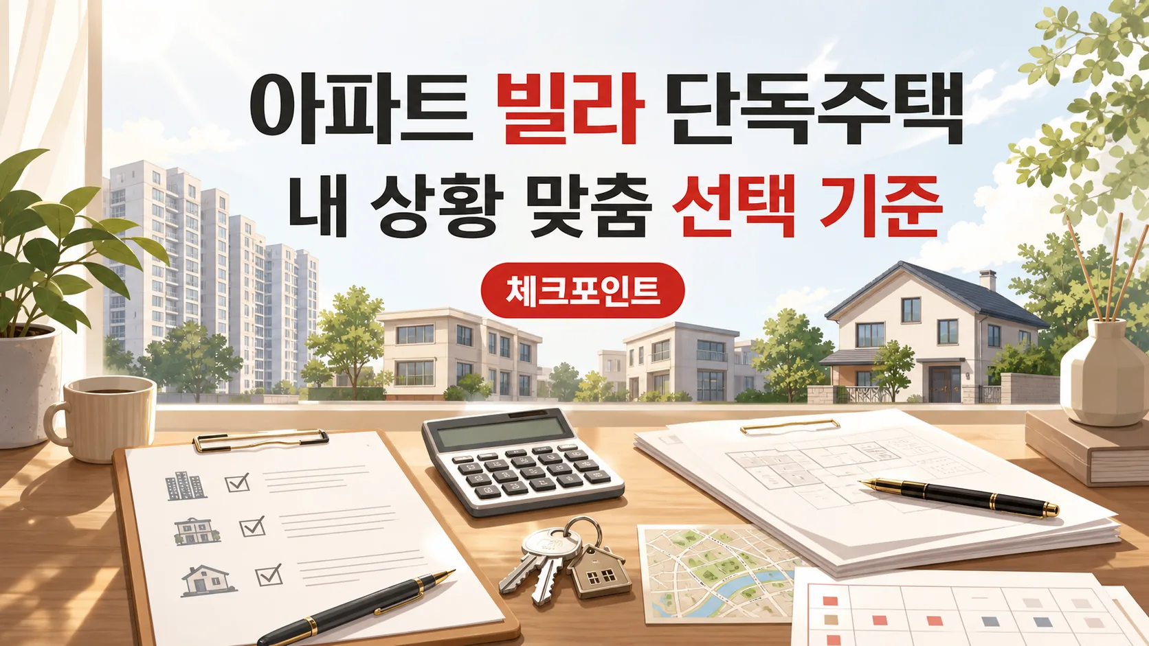 아파트 vs 빌라 vs 단독주택 선택 기준 — 내 상황 맞춤 체크포인트와 장단점 비교